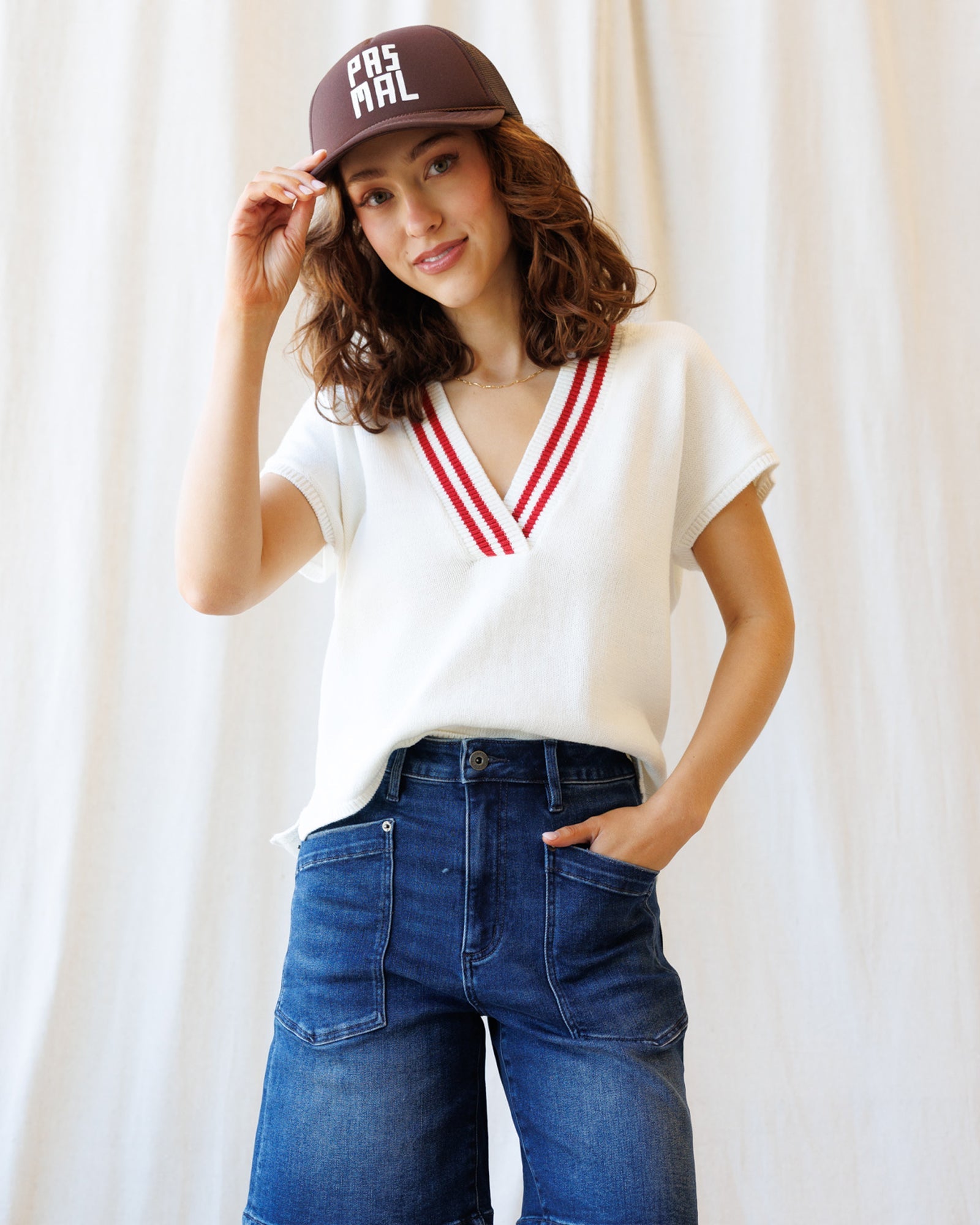 Downeast Women's Varsity-Inspired V-Neck Knit Vest