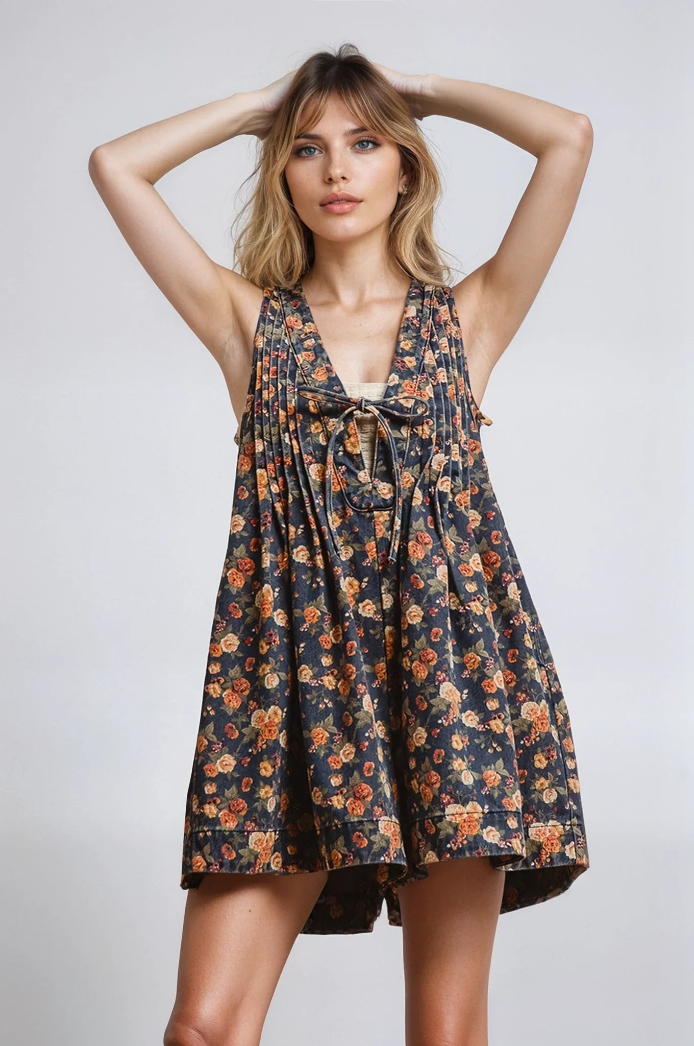 Fitkitty Culture Women's Vintage Bloom Denim Romper