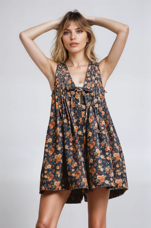 Fitkitty Culture Women's Vintage Bloom Denim Romper