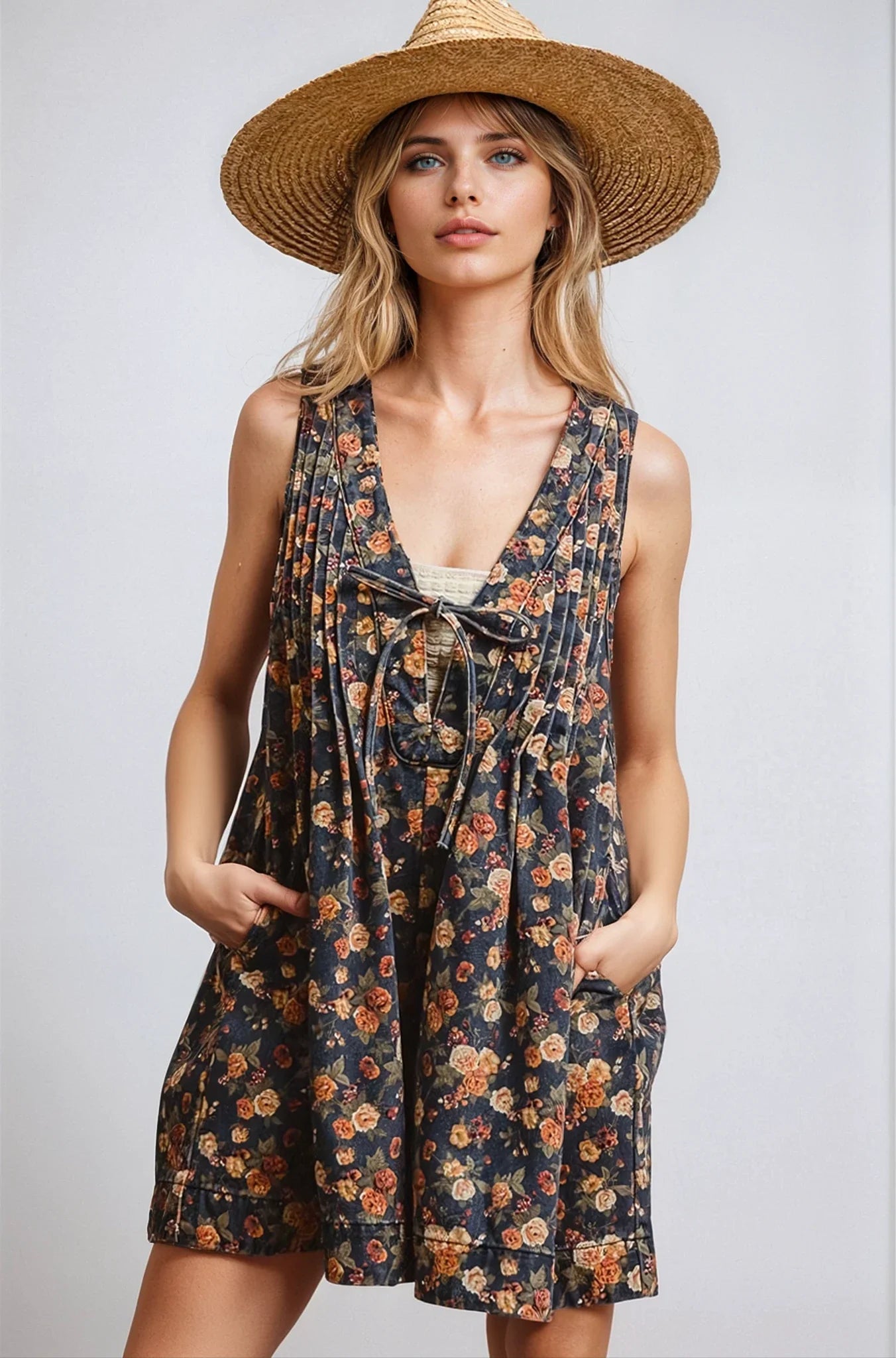 Fitkitty Culture Women's Vintage Bloom Denim Romper