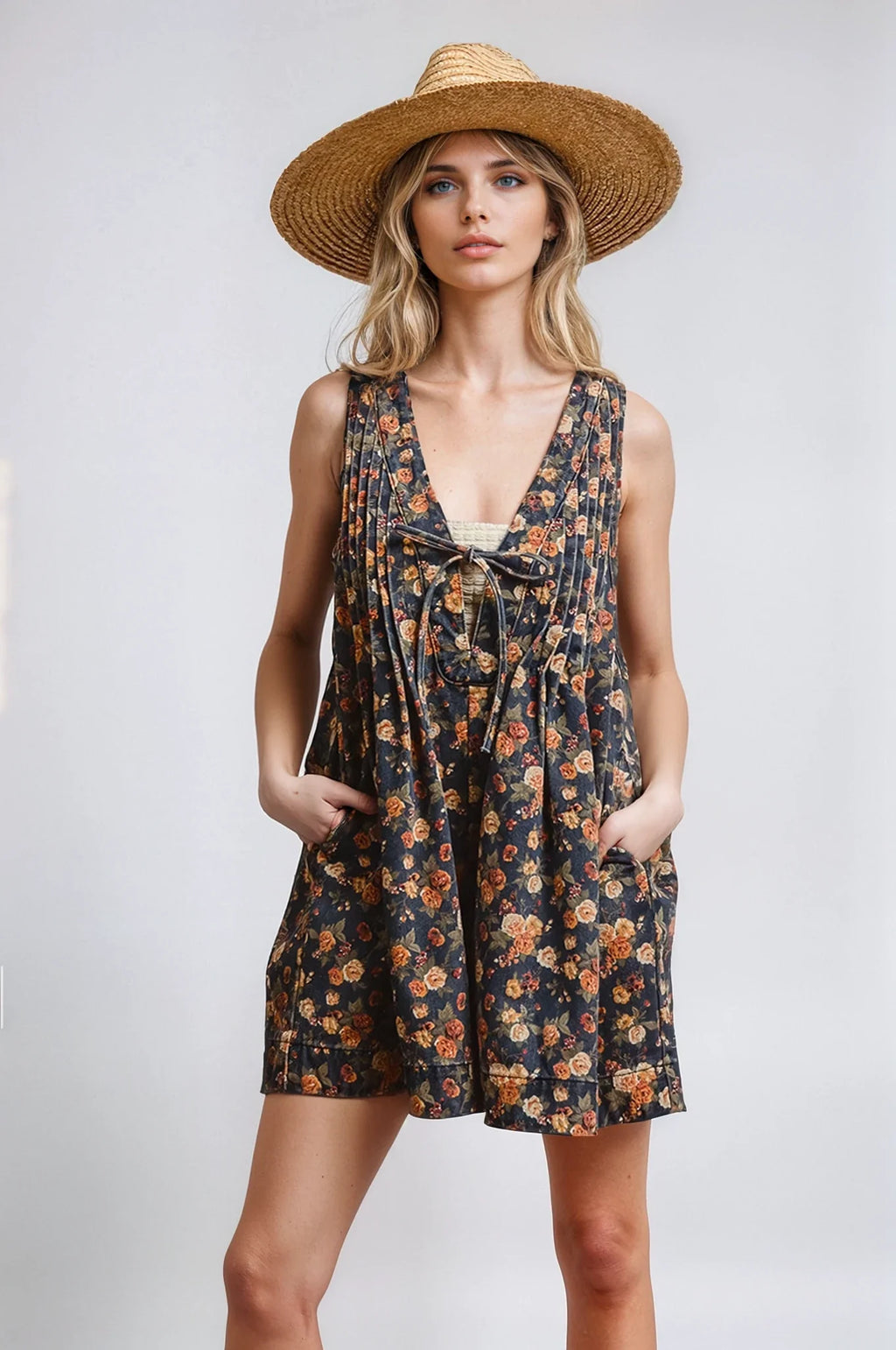 Fitkitty Culture Women's Vintage Bloom Denim Romper