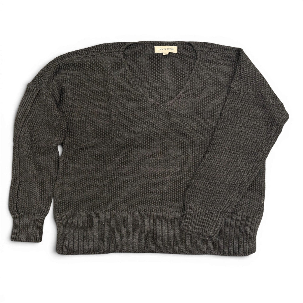 [7WP5056-001] WOMENS LUCKY BRAND SPRING WEIGHT V NECK PULLOVER - BLACK COMBO