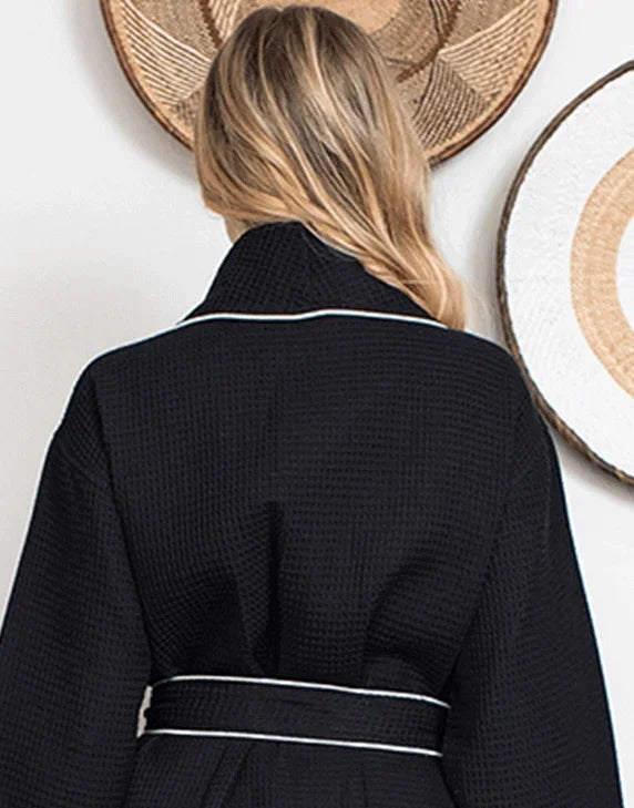 Women's Waffle Weave Cotton Robe — Knee-Length Spa Robe