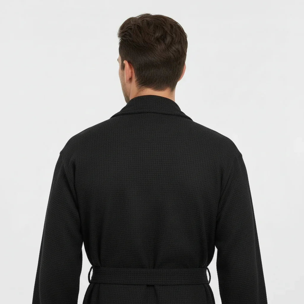 Men's Waffle Weave Kimono Robe — Lightweight Spa Bathrobe