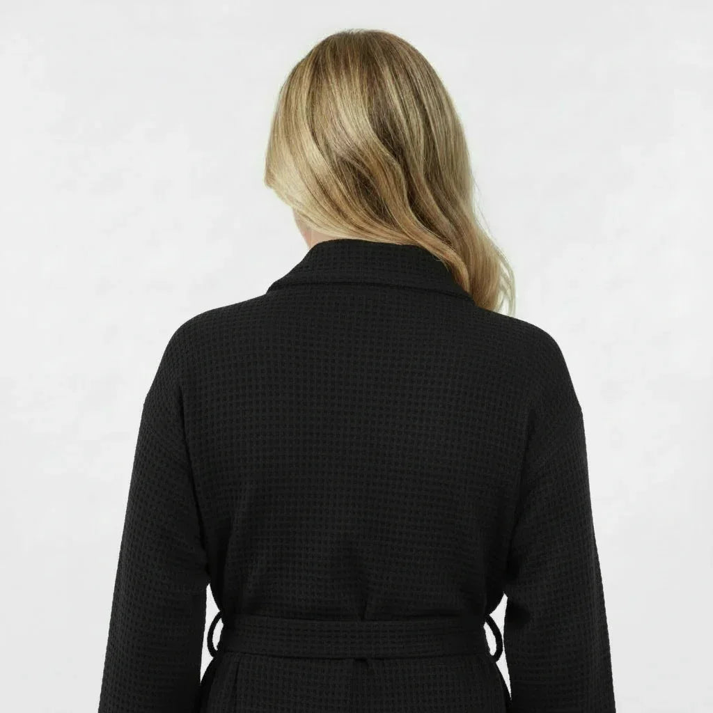 Women's Waffle Weave Cotton Robe — Knee-Length Spa Robe