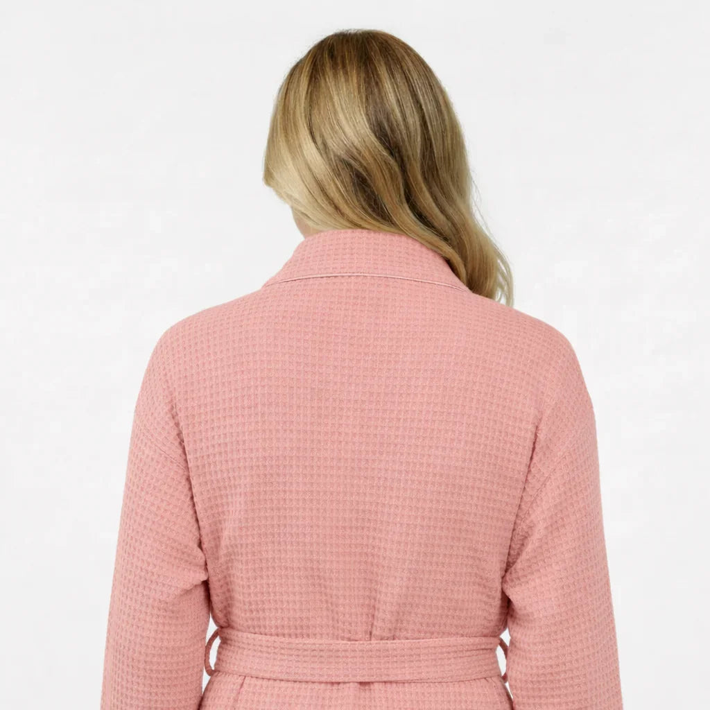 Women's Waffle Weave Cotton Robe — Knee-Length Spa Robe