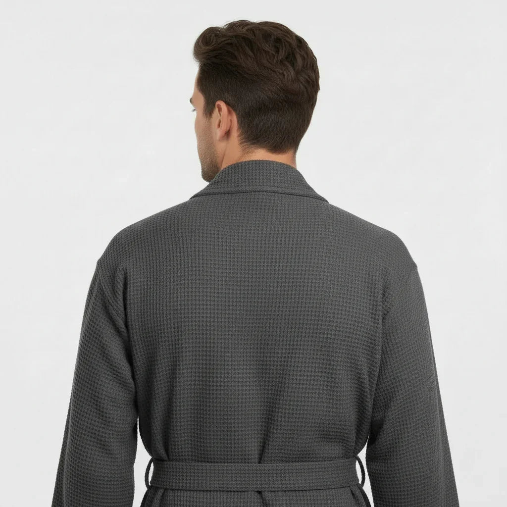 Men's Waffle Weave Kimono Robe — Lightweight Spa Bathrobe