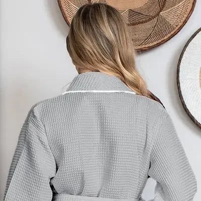 Women's Waffle Weave Cotton Robe — Knee-Length Spa Robe