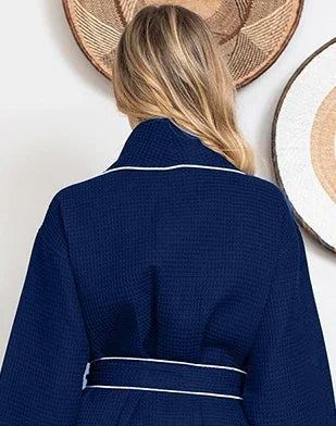 Women's Waffle Weave Cotton Robe — Knee-Length Spa Robe