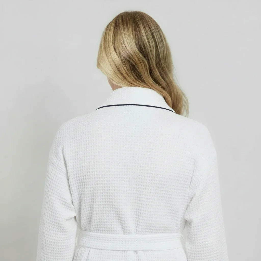 Women's Waffle Weave Cotton Robe — Knee-Length Spa Robe