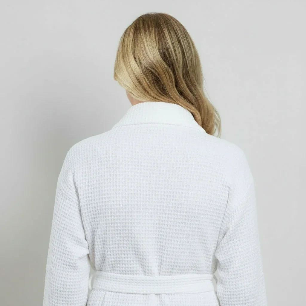 Women's Waffle Weave Cotton Robe — Knee-Length Spa Robe