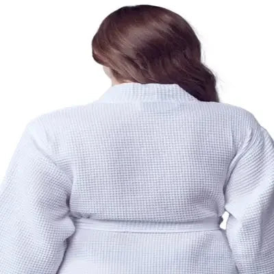 Women's Waffle Weave Cotton Robe — Knee-Length Spa Robe