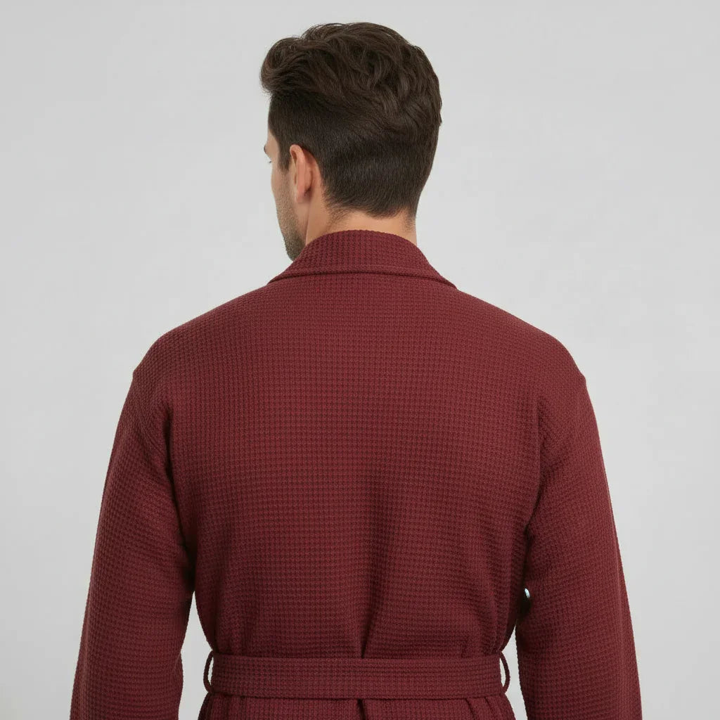 Men's Waffle Weave Kimono Robe — Lightweight Spa Bathrobe