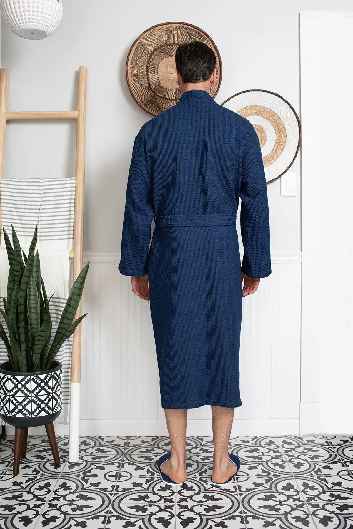 Men's Waffle Weave Kimono Robe — Lightweight Spa Bathrobe