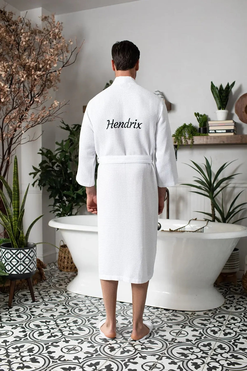 Men's Waffle Weave Kimono Robe — Lightweight Spa Bathrobe