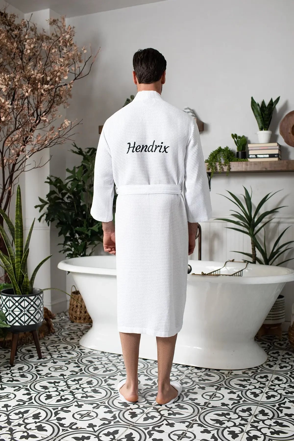 Men's Waffle Weave Kimono Robe — Lightweight Spa Bathrobe