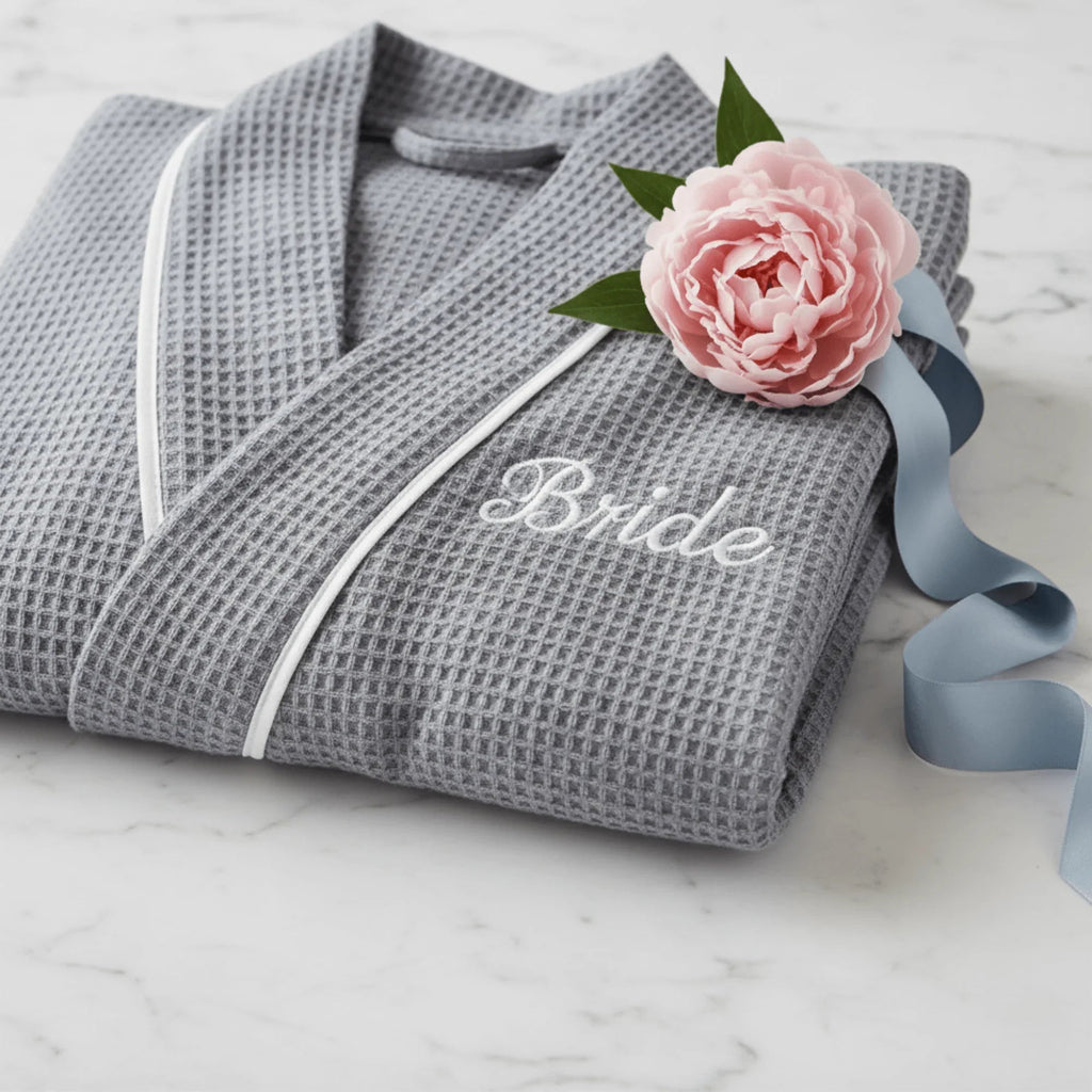 Women's Waffle Weave Cotton Robe — Knee-Length Spa Robe
