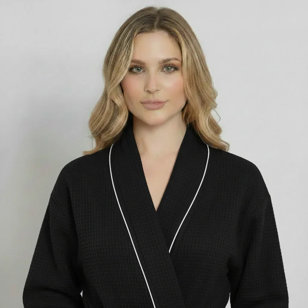 Women's Waffle Weave Cotton Robe — Knee-Length Spa Robe