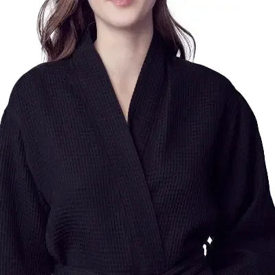 Women's Waffle Weave Cotton Robe — Knee-Length Spa Robe