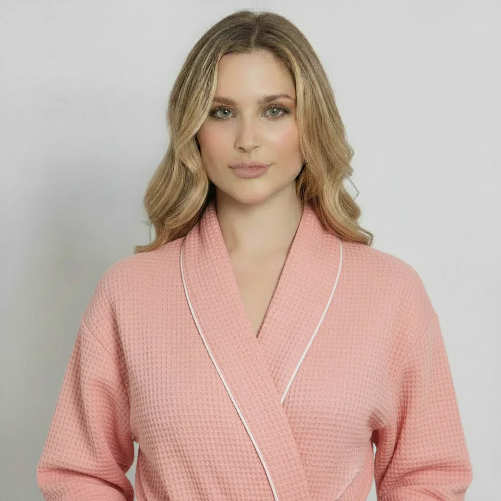 Women's Waffle Weave Cotton Robe — Knee-Length Spa Robe