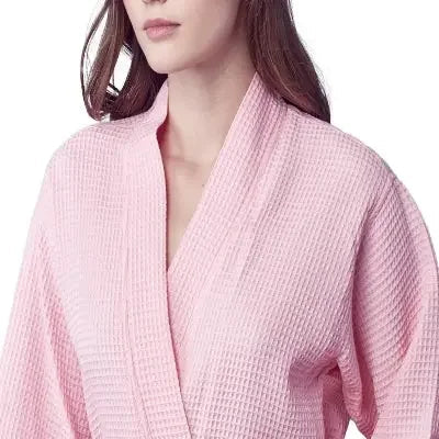 Women's Waffle Weave Cotton Robe — Knee-Length Spa Robe