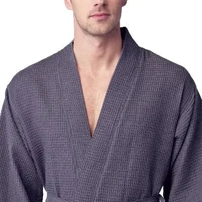 Men's Waffle Weave Kimono Robe — Lightweight Spa Bathrobe