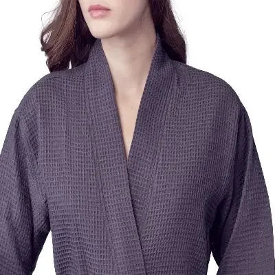 Women's Waffle Weave Cotton Robe — Knee-Length Spa Robe