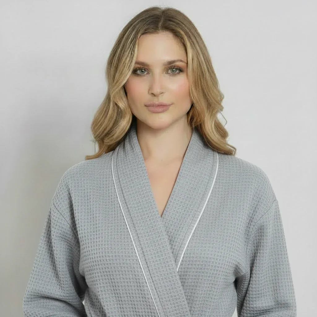 Women's Waffle Weave Cotton Robe — Knee-Length Spa Robe