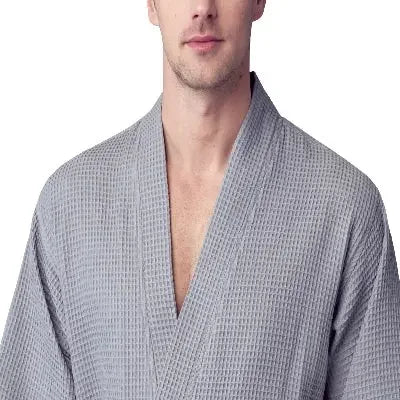 Men's Waffle Weave Kimono Robe — Lightweight Spa Bathrobe