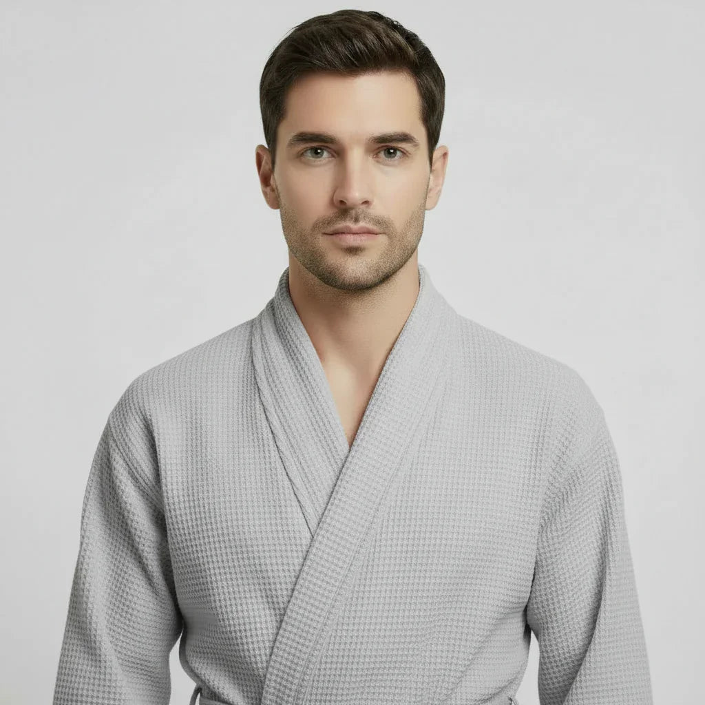 Men's Waffle Weave Kimono Robe — Lightweight Spa Bathrobe