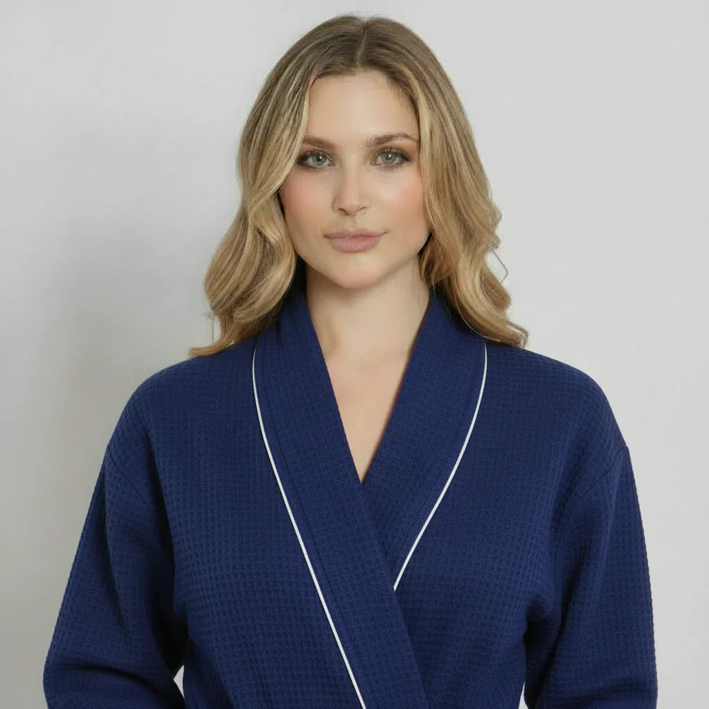 Women's Waffle Weave Cotton Robe — Knee-Length Spa Robe