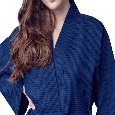Women's Waffle Weave Cotton Robe — Knee-Length Spa Robe