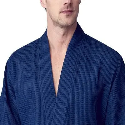 Men's Waffle Weave Kimono Robe — Lightweight Spa Bathrobe