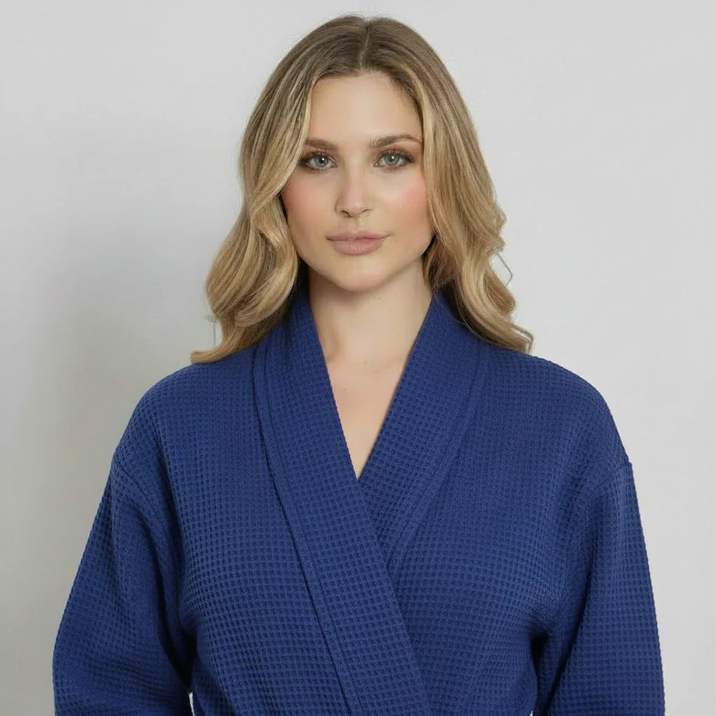 Women's Waffle Weave Cotton Robe — Knee-Length Spa Robe