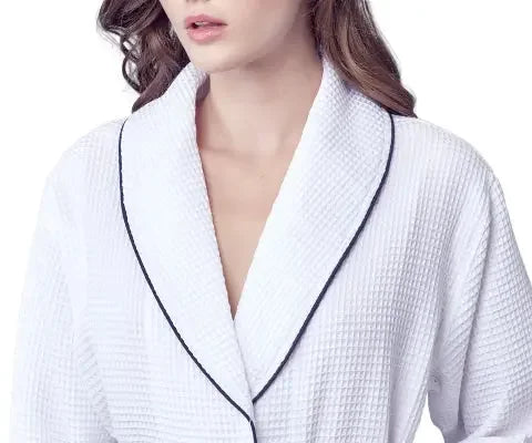 Women's Waffle Weave Cotton Robe — Knee-Length Spa Robe