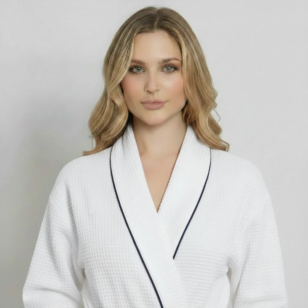 Women's Waffle Weave Cotton Robe — Knee-Length Spa Robe