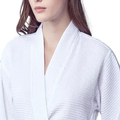 Women's Waffle Weave Cotton Robe — Knee-Length Spa Robe