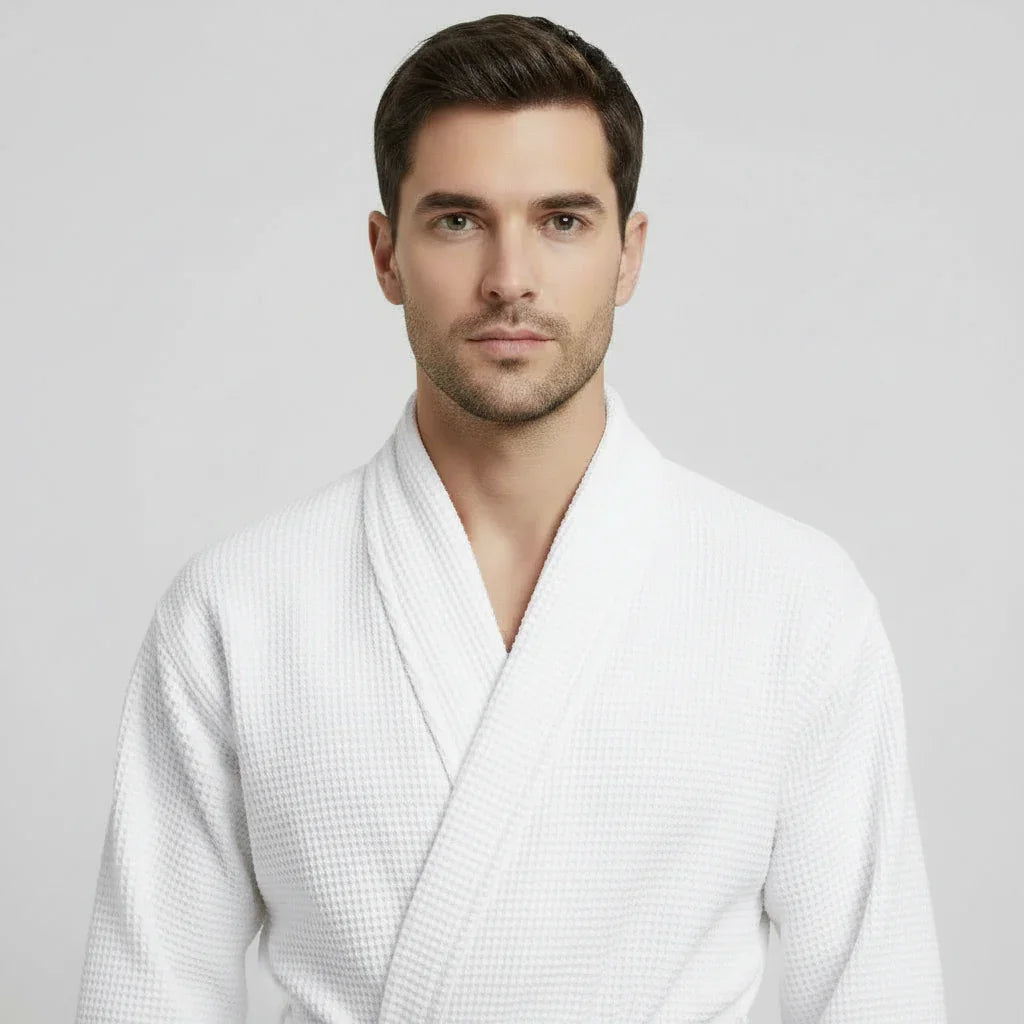 Men's Waffle Weave Kimono Robe — Lightweight Spa Bathrobe