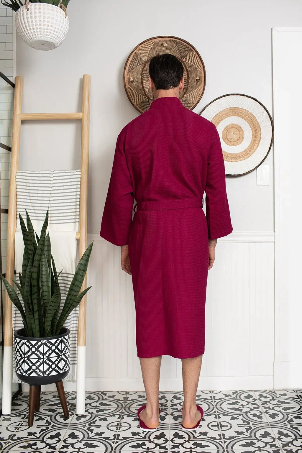 Men's Waffle Weave Kimono Robe — Lightweight Spa Bathrobe