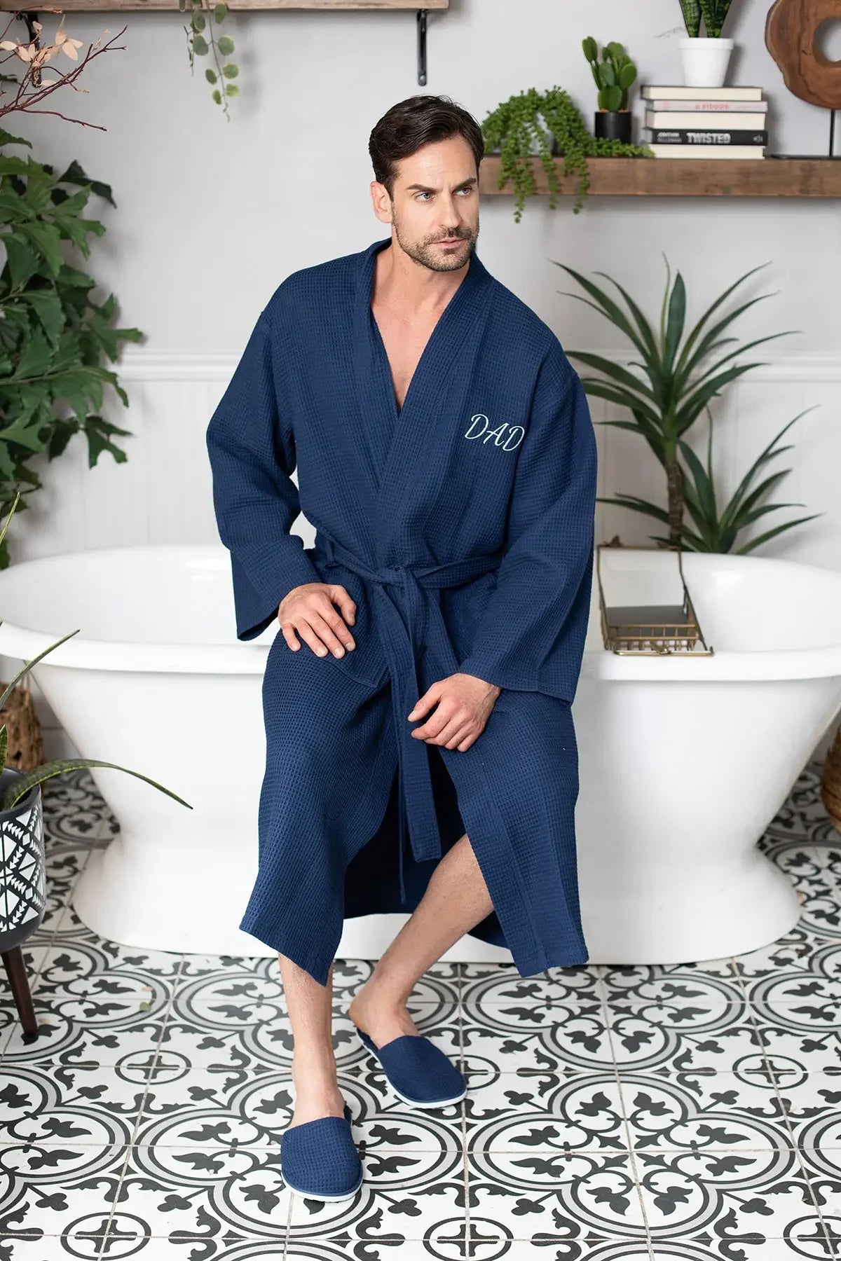 Men's Waffle Weave Kimono Robe — Lightweight Spa Bathrobe