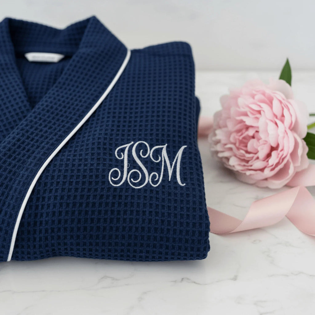 Women's Waffle Weave Cotton Robe — Knee-Length Spa Robe