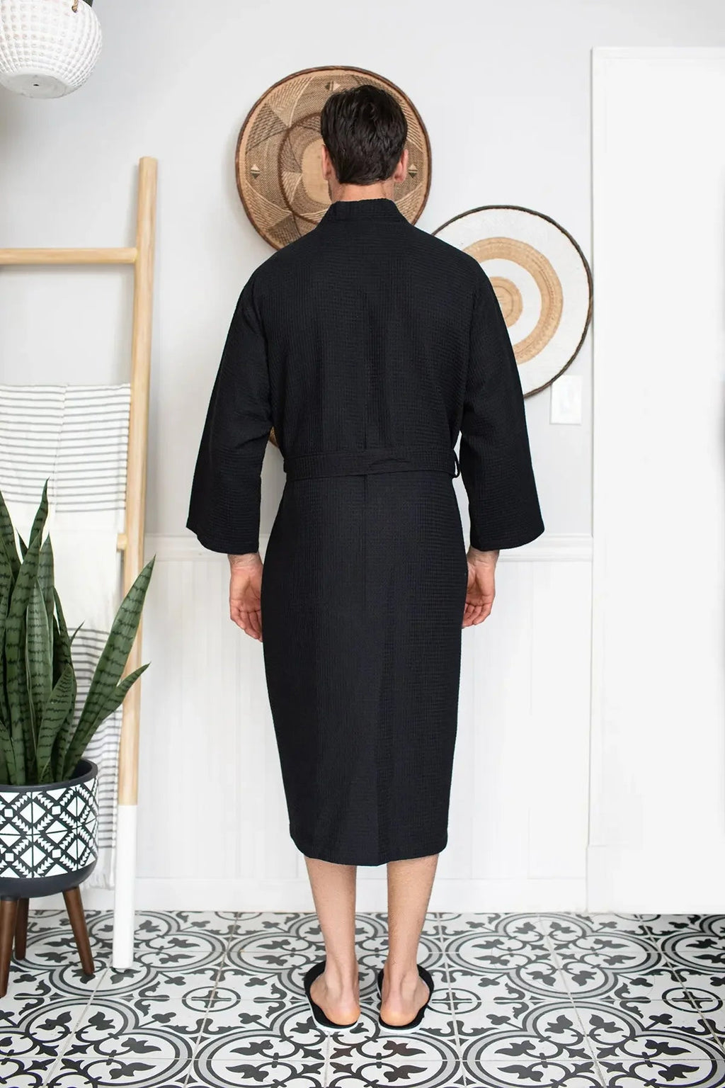 Men's Waffle Weave Kimono Robe — Lightweight Spa Bathrobe