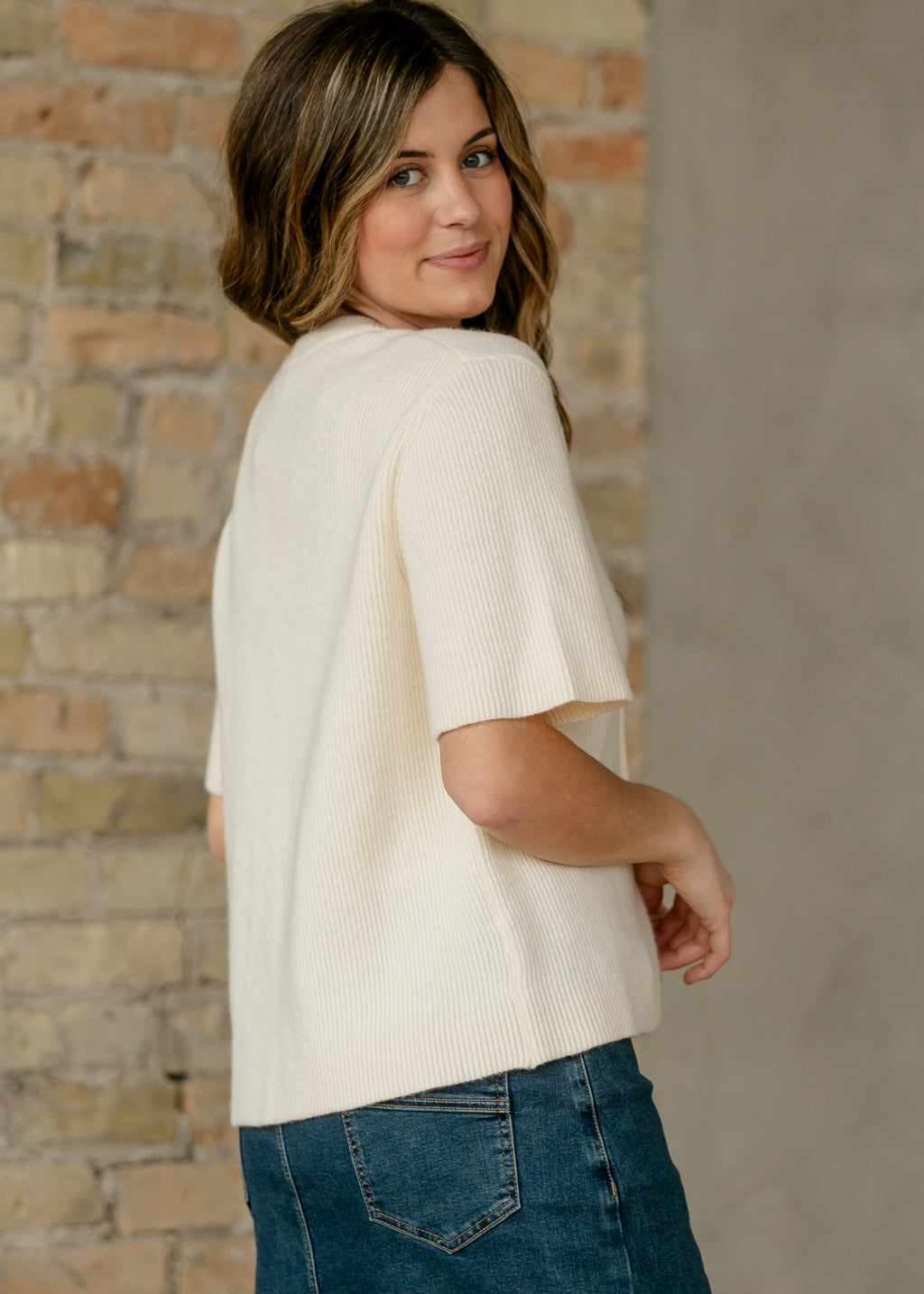 Inherit Co. Women's Oversized Short-Sleeve Button Cardigan — Ivory Cotton-Rayon