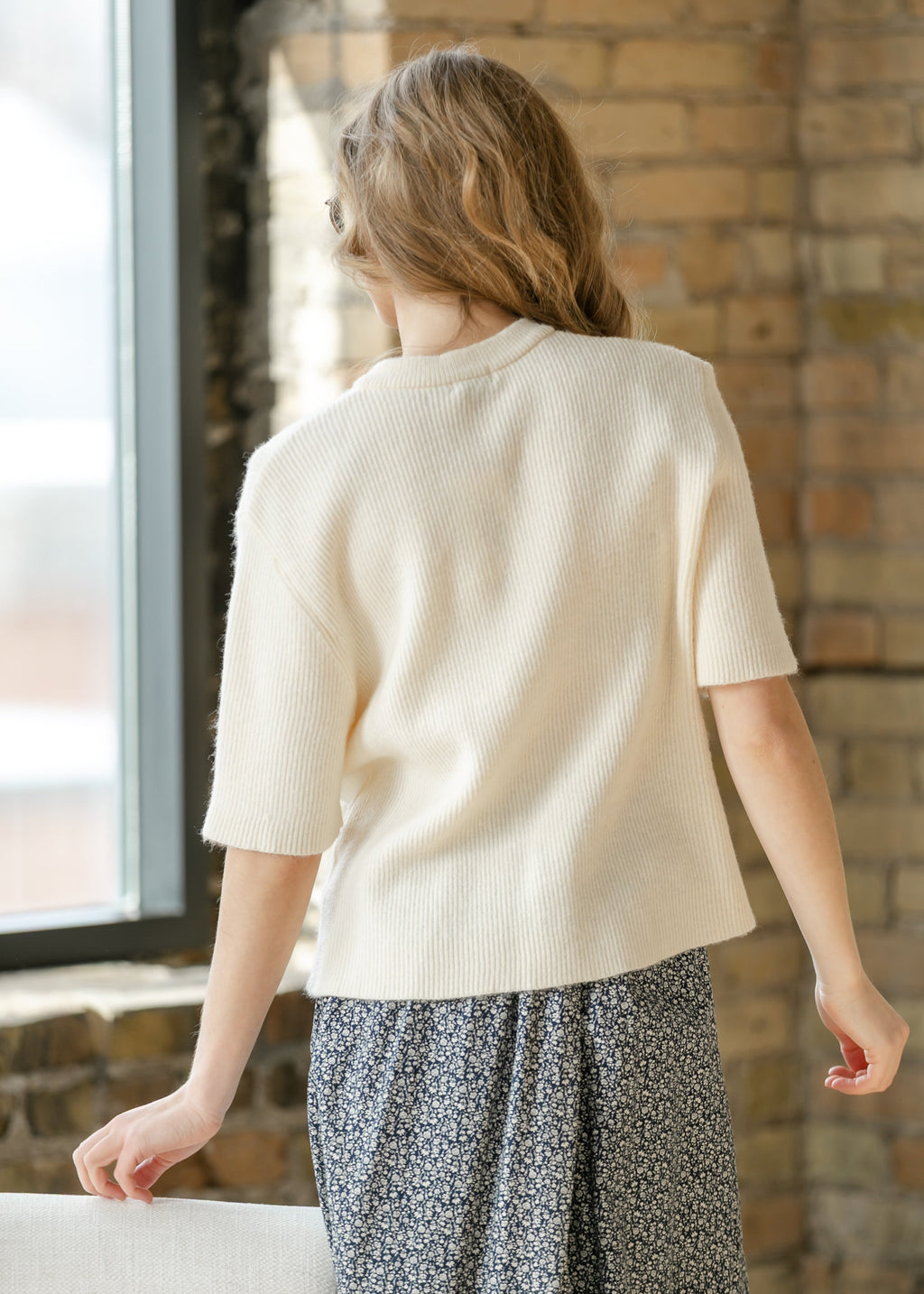 Inherit Co. Women's Oversized Short-Sleeve Button Cardigan — Ivory Cotton-Rayon